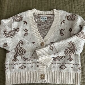 American Eagle Outfitters Cream and Brown Patterned Cardigan
